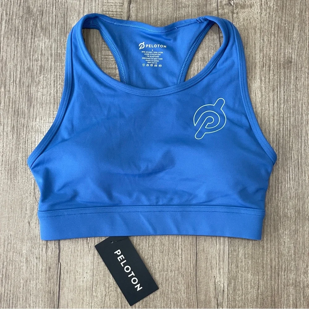 NEW Peloton Womens High Neck Racerback Sports Bra Blue Medium Support NWT Size S